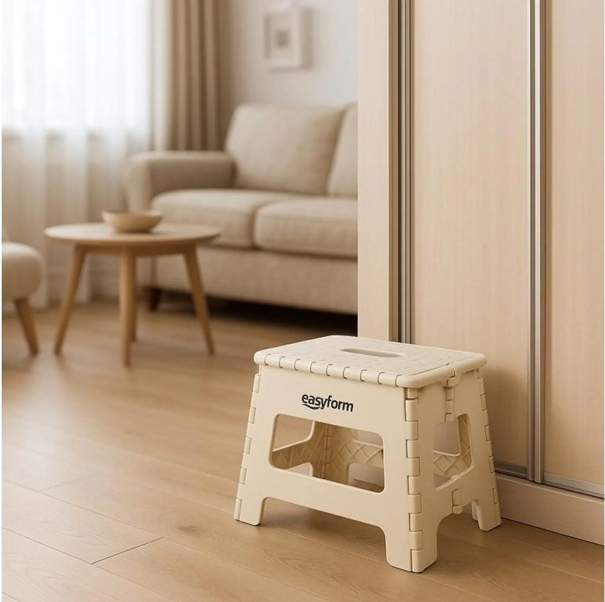 Klapphocker – Anti-Rutsch-Stuhl • 150 kg Belastbarkeit • 22 cm Höhe (Beige)